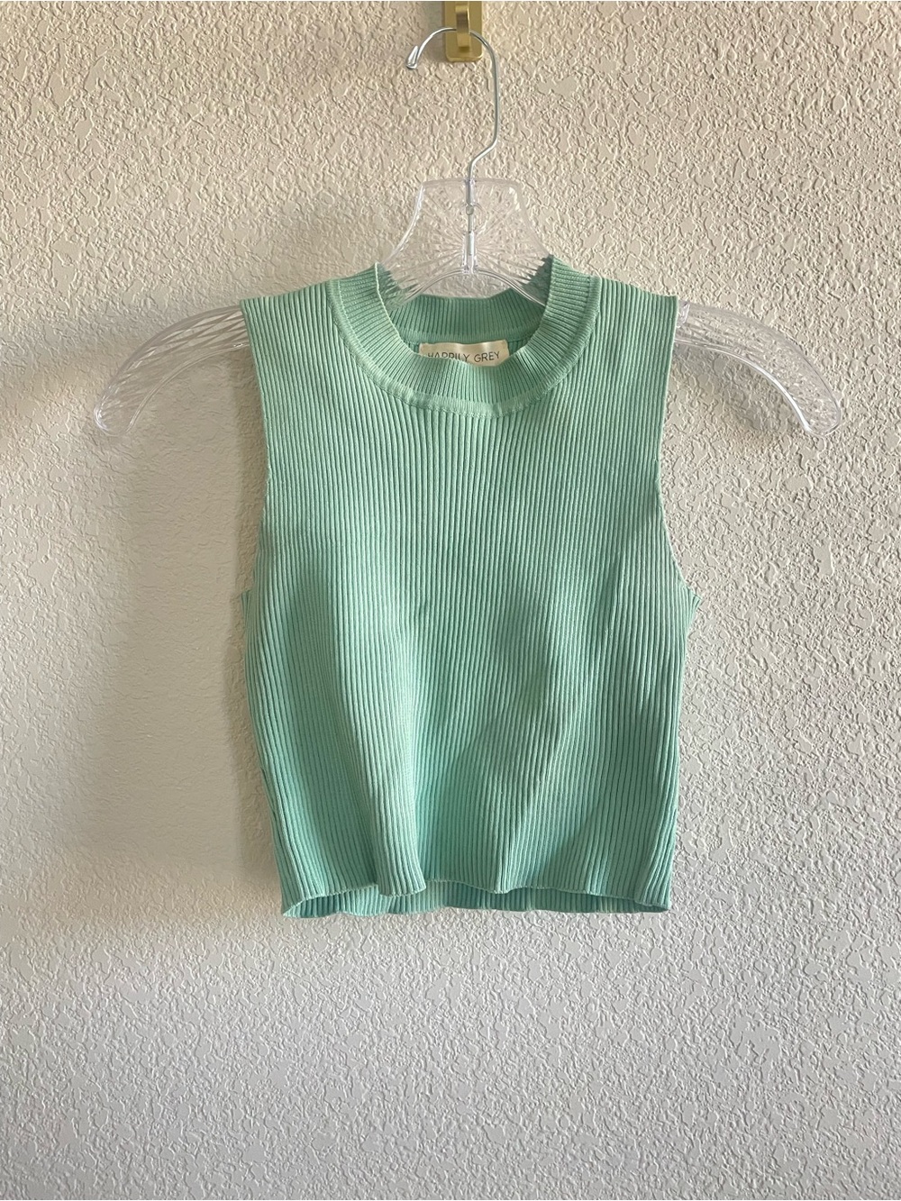 Ribbed Cropped Mock Neck Top in Mint Green